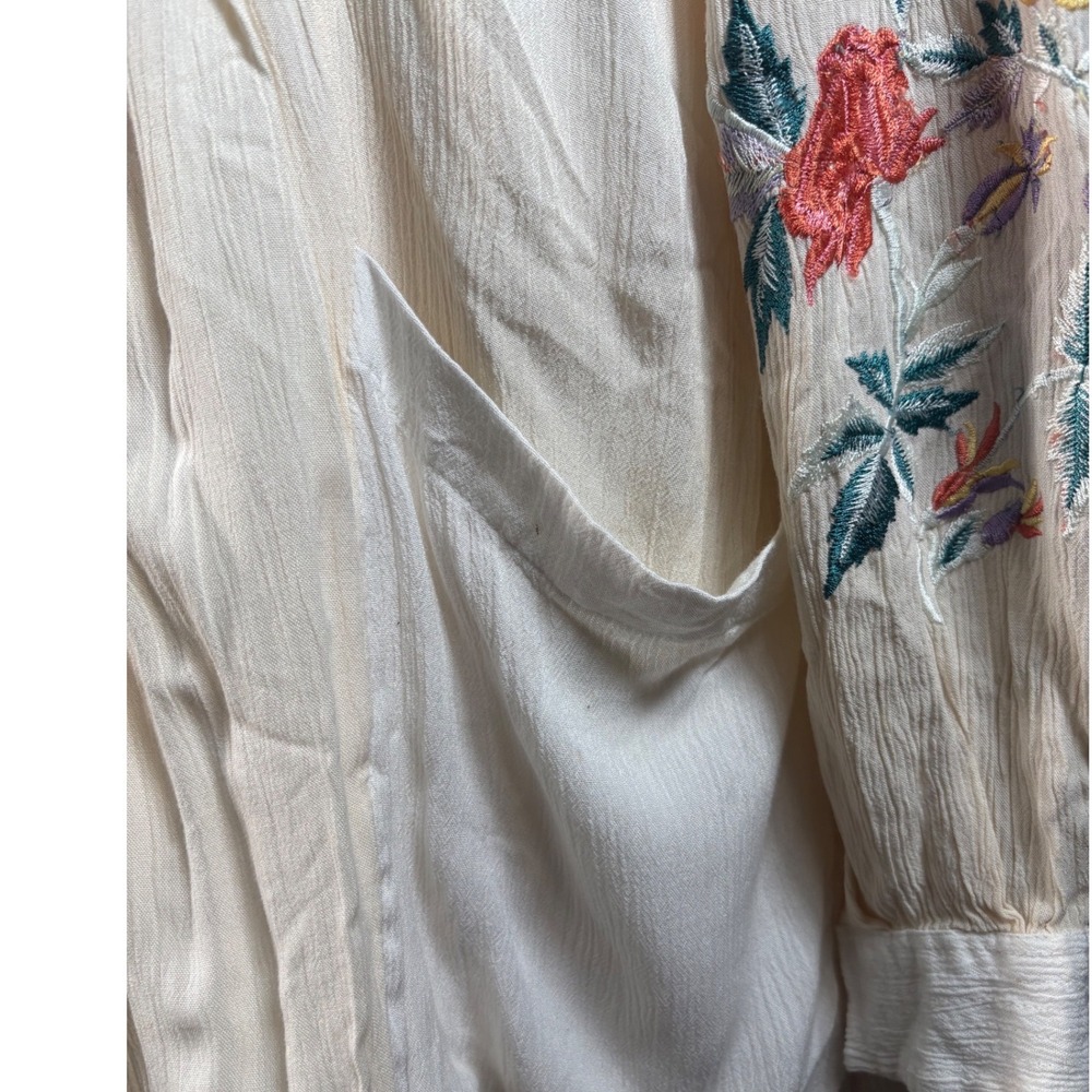 Free People Cream Embroidered Boho Tunic Dress Floral Babydoll Long Sleeve M - Picture 4 of 11